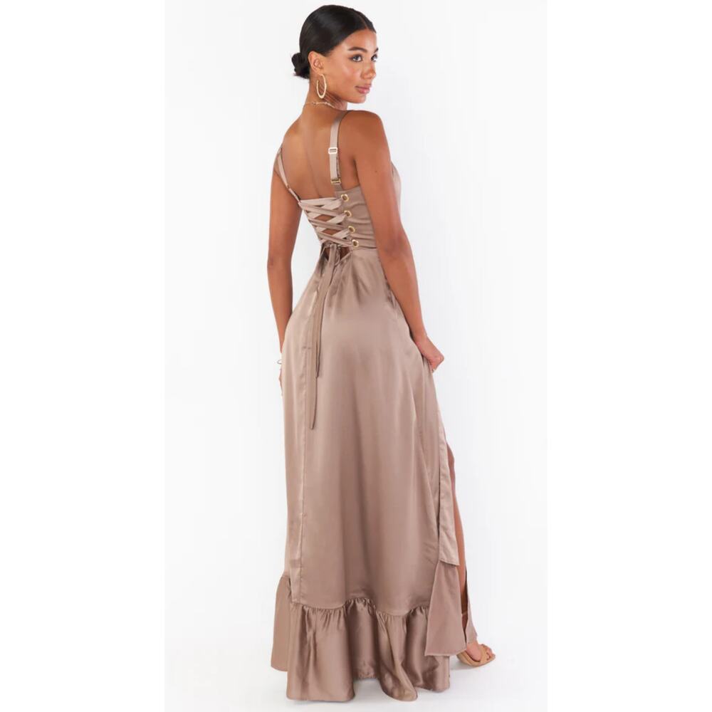 NWT SMY MuMu Size Medium Clarissa Corset Dress Dune Luxe Satin Brown Wedding - Picture 1 of 11